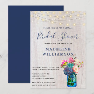 Invitation Fête des mariées virtuelle rustique Mason Jar Succ