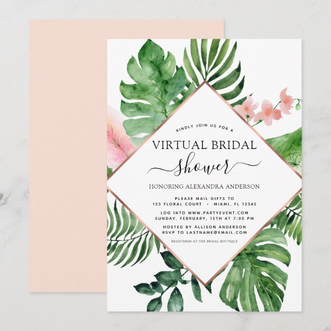 Invitation Fête des mariées virtuelle Tropical Palm Géométriq (Devant / Derrière)