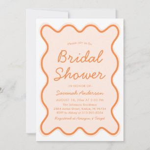 Invitation Fête des mariées Wavy Moderne Curvy Retro Peach Fu
