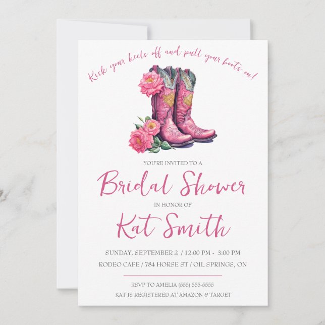 Invitation Fête des mariées Western Cowgirl Bottes et fleurs (Devant)