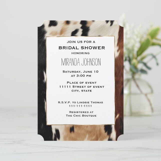 Invitation Fête des mariées Western Cowhide de la crème Brown (Debout devant)