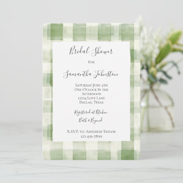 Invitation Fête des mariées Western Green Cream Plaid (Debout devant)