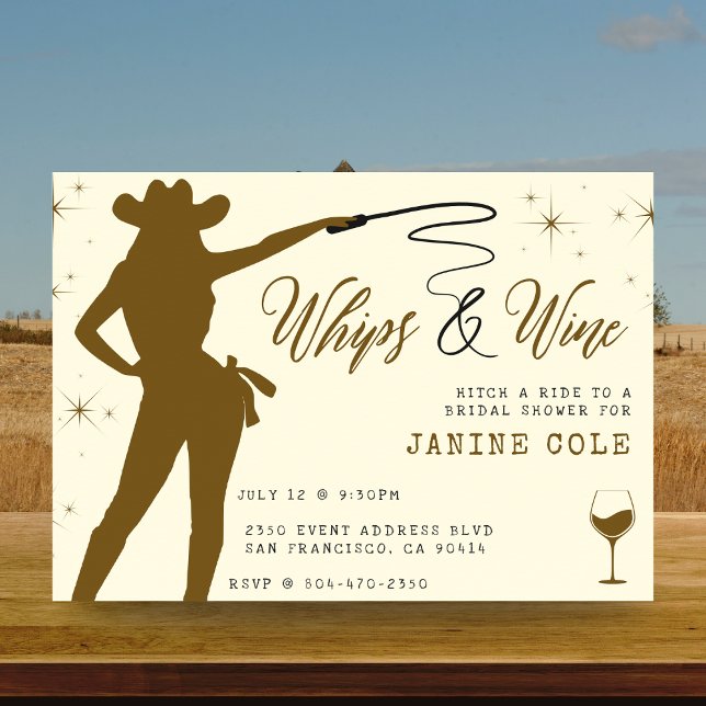 Invitation Fête des mariées Whiks & Wine Cowgirl (Whips & Wine Cowgirl Bridal Shower Invitation
)