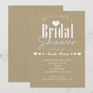 Invitation Fête des mariées White & Kraft Brown Paper Invitat