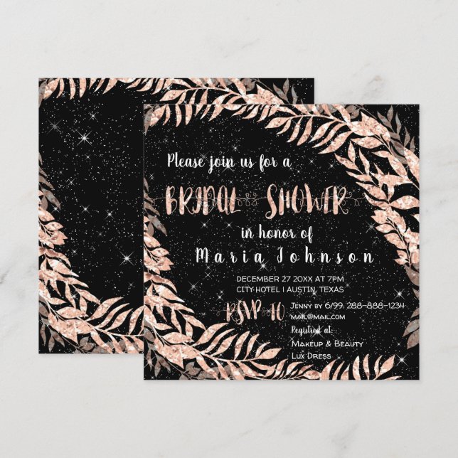 Invitation Fête des mariées Wreath Parties scintillant Rose G (Devant / Derrière)
