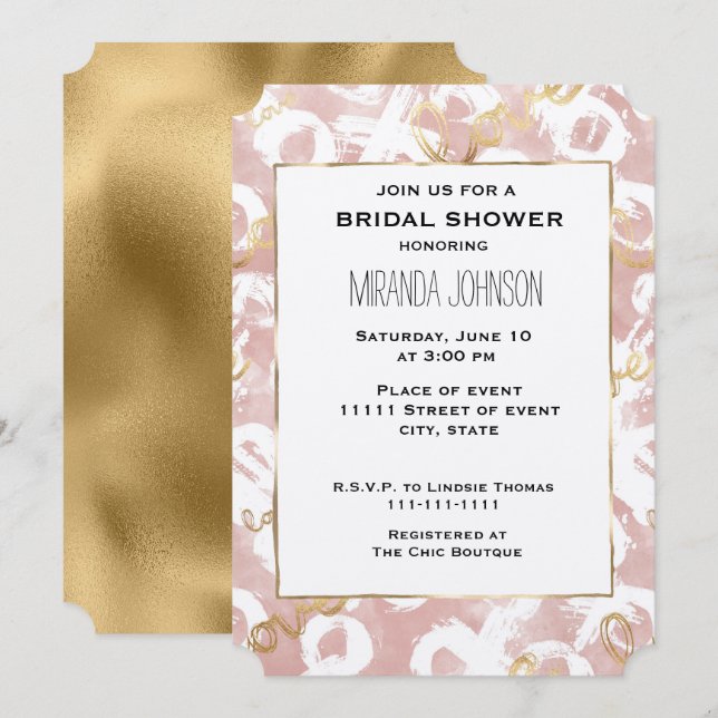 Invitation Fête des mariées XO Rose White Gold Love (Devant / Derrière)