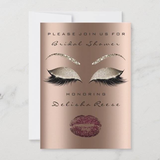 Invitation Fête des mariées Yeux Bronze Sparkly Lips Bourgogn (Devant)