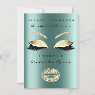 Invitation Fête des mariées Yeux or Lèvres brillantes Turquoi