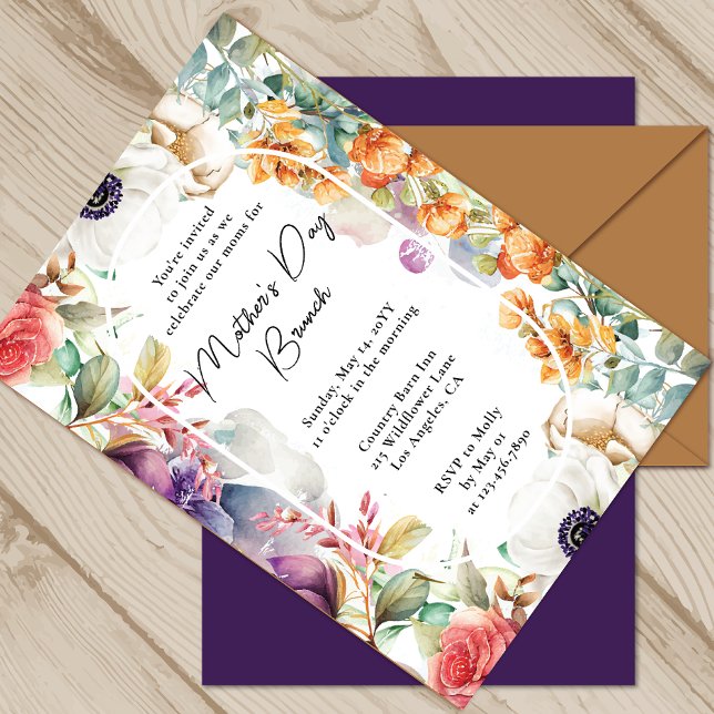 Invitation Fête des Mères Brunch Aquarelle Fleur sauvage Flor (Créateur téléchargé)