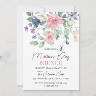 Invitation Fête des mères Brunch Berry rose Aquarelle Floral