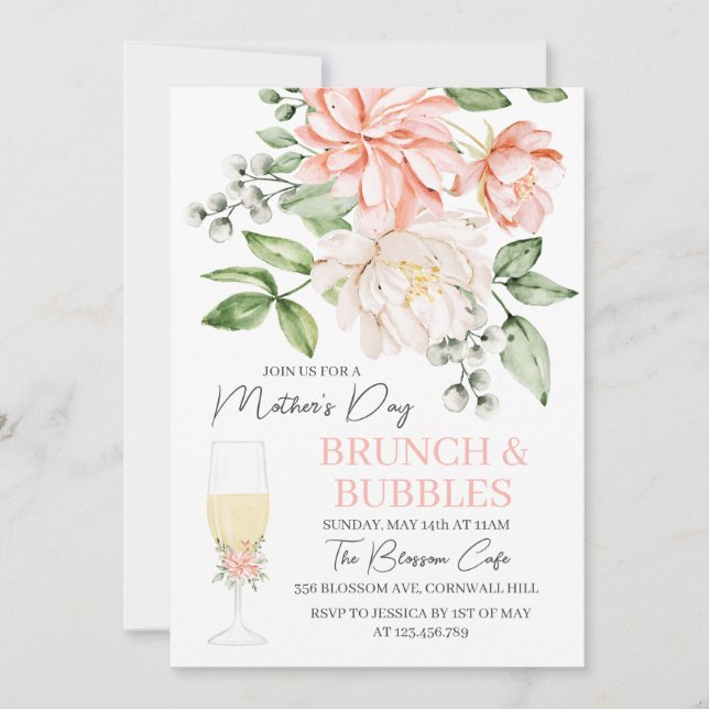 Invitation Fête des mères Brunch & Bubbles Floral (Devant)