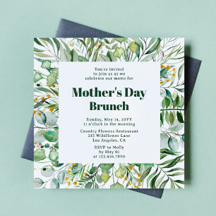 Invitation Fête des mères Brunch Elégante aquarelle botanique