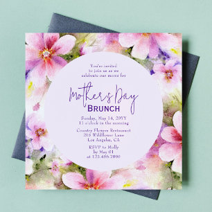 Invitation Fête des Mères Brunch Elégante aquarelle Fleurs