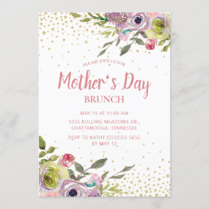 Invitation Fête des mères Brunch Floral Jaune Rose Paillettes