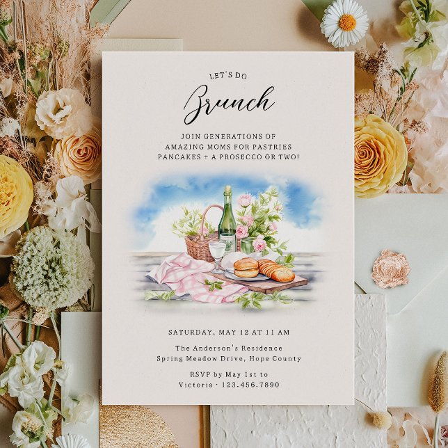 Invitation Fête des mères Brunch Jolie aquarelle se réunissen (Spring or Summer Get Together Invitation - perfect for Mother's Day Brunch)