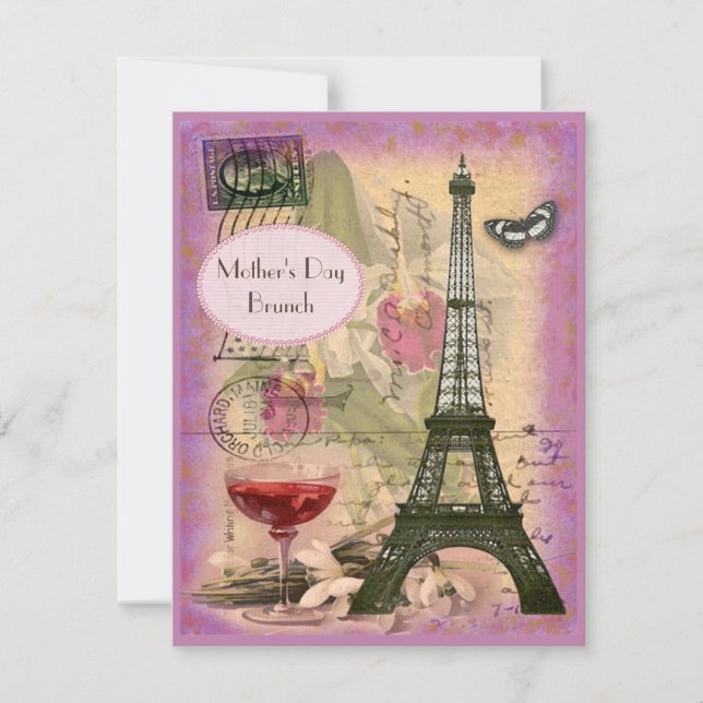 Invitation Fête des Mères Brunch Paris Tour Eiffel & Vin Roug (Devant)
