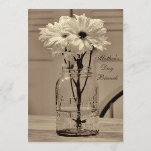 Invitation Fête des mères Brunch Sepia Mason Jar & Daisies