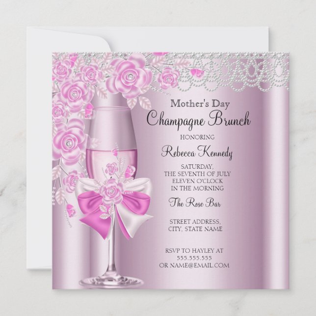 Invitation Fête des Mères Champagne Rose Pretty Brunch 2B (Devant)