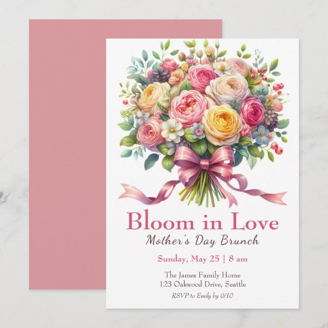 Invitation Fête des mères - Fleurir d'amour (Devant / Derrière)