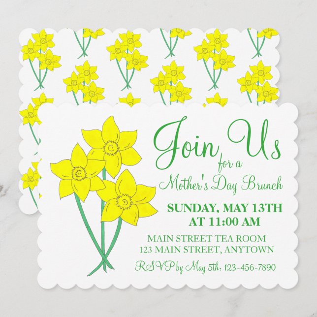 Invitation Fête des Mères Jardin Fête Brunch Daffodil Fleurs (Devant / Derrière)