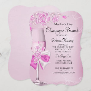 Invitation Fête des Mères Pretty Rose Champagne Brunch