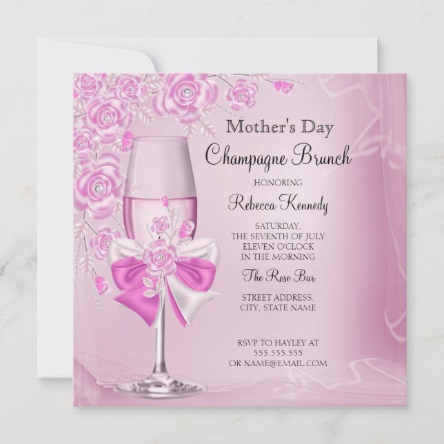Invitation Fête des Mères Pretty Rose Champagne Brunch (Devant)