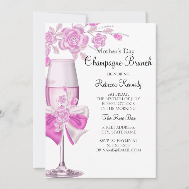 Invitation Fête des Mères Pretty Rose Champagne Brunch 2 (Devant)
