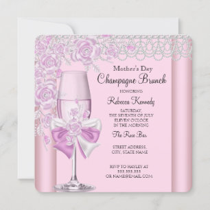 Invitation Fête des Mères Pretty Rose Champagne Brunch 2D