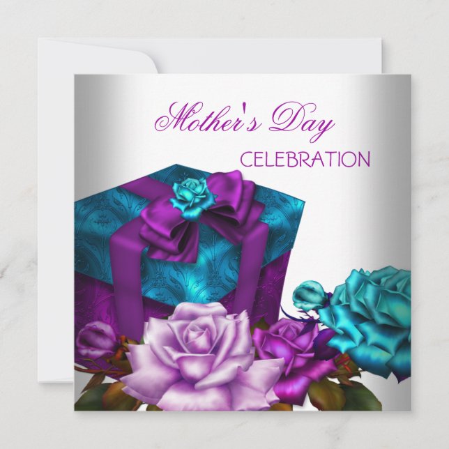 Invitation Fête des mères Purple Roses Turquoises roses rose  (Devant)