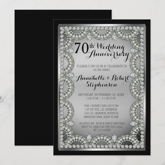 Invitation Fête des noces de diamant et d'argent pour leur 70 (Devant / Derrière)