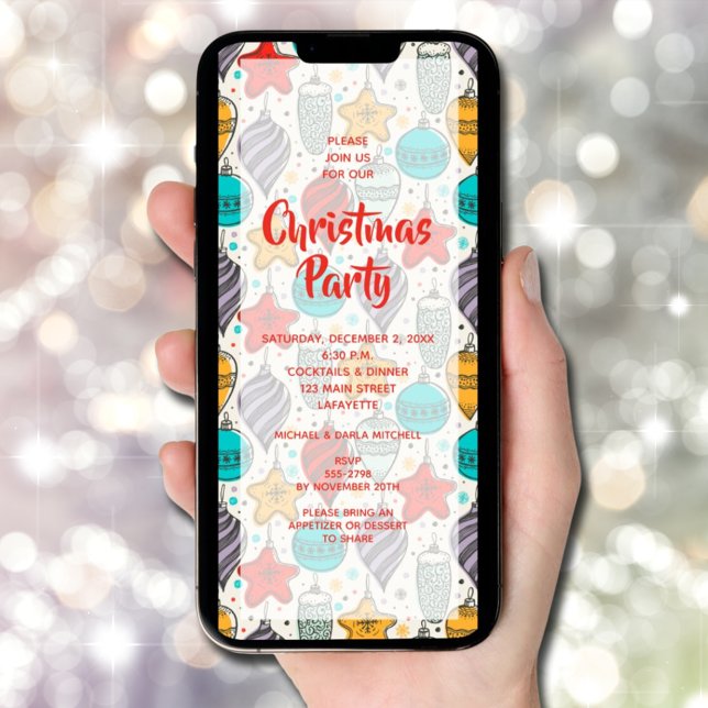 Invitation Fête des ornements de Noël (Vintage Christmas Tree Ornaments Party Invitations - INSTANT DOWNLOAD and/or PRINTED)