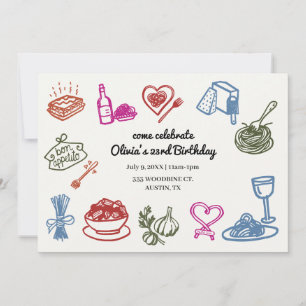 Invitation fête des pâtes italiennes Anniversaire coloré