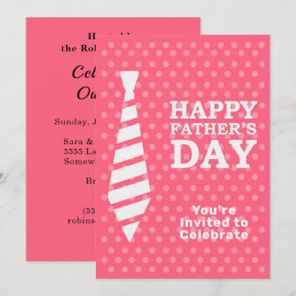 Invitation Fête des pères Cravate blanche Points roses Dîner