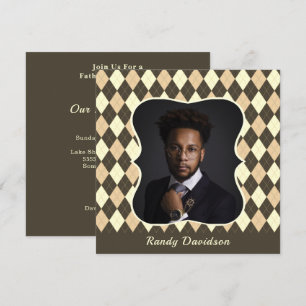Invitation Fête des pères Photo Brown Tan Jacquard Dîner