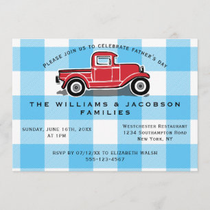 Invitation Fête des pères Vintage Camion Bleu Buffalo Check