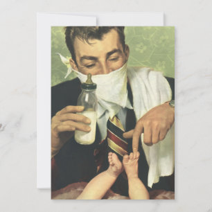 Invitation Fête des Pères vintage, papa donnant un biberon à 