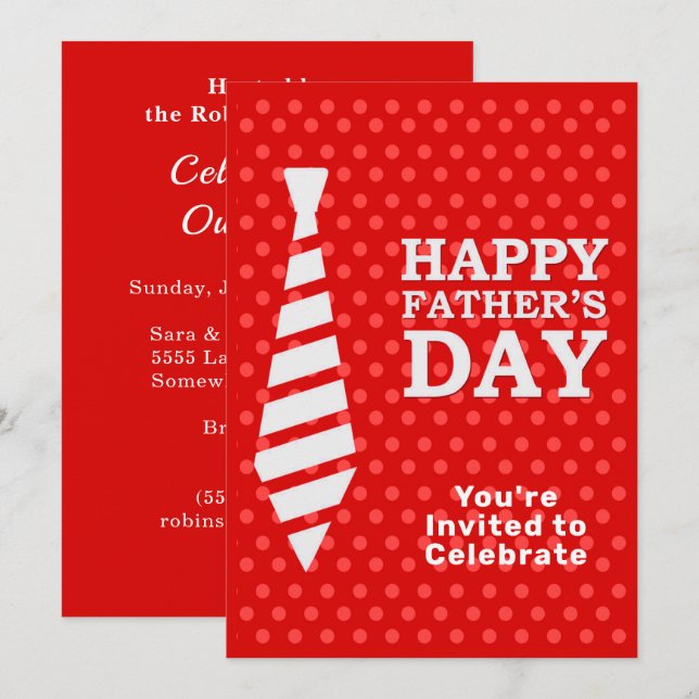 Invitation Fête des pères White Cravate Red Dots Dîner BBQ Pa (Devant / Derrière)