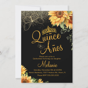 Invitation Fête des quinze ans Faux Glitter Tournesol Aquarel