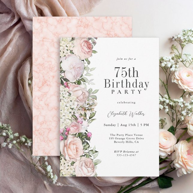 Invitation Fête des Roses Rose Feminine 75e anniversaire (Available as printed and paperless digital download!)