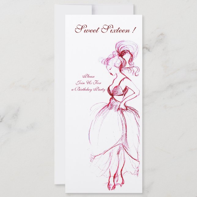 Invitation FÊTE DES SEIZE ANS, feutrine rouge rose crème (Devant)