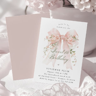 Invitation Fête des seize ans Rose Florale Coquette Rose Rose