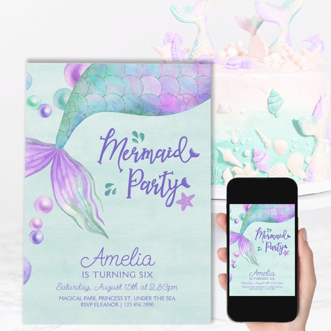 Invitation Fête des sirènes de n'importe quel âge Mermaid Que (Créateur téléchargé)