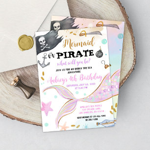 Invitation Fête des sirènes ou des pirates à l'occasion de la