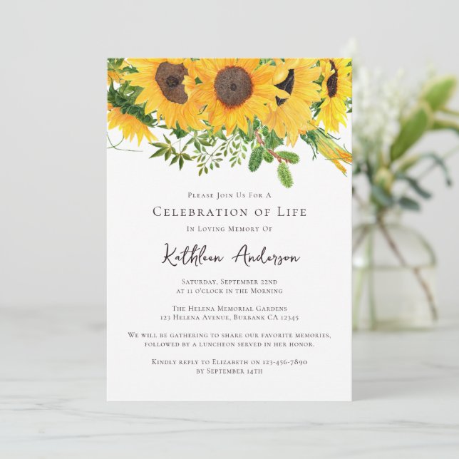 Invitation Fête des tournesols de la vie funéraire Memorial (Debout devant)