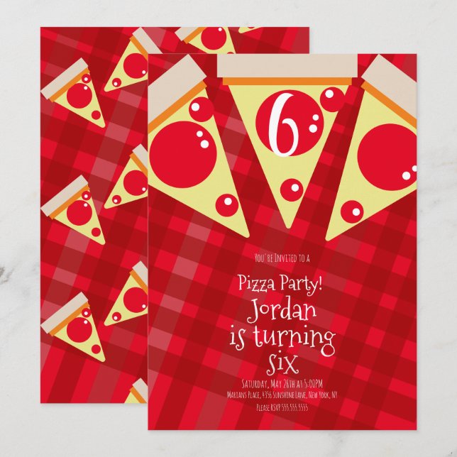 Invitation Fête des tranches de pizza géométrique Anniversair (Devant / Derrière)