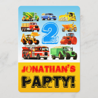 Invitation Fête des Véhicules de Camion Boy pour le 2e annive