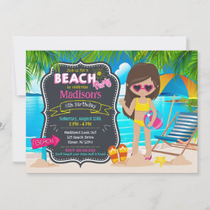Invitation Fête d'été à la plage Anniversaire de fille tropic