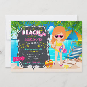 Invitation Fête d'été à la plage Anniversaire de fille tropic
