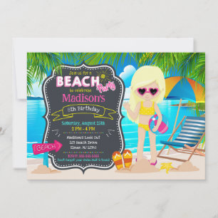Invitation Fête d'été à la plage Anniversaire de fille tropic