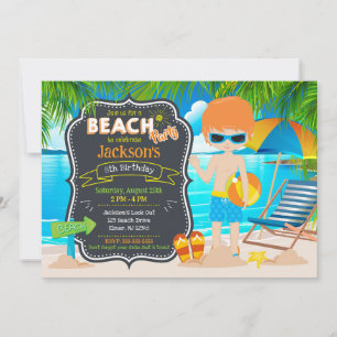 Invitation Fête d'été à la plage Anniversaire garçon tropical
